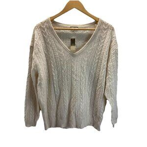 NEW Womens J. Crew 100% Cashmere Cable-Knit v-neck‎ Sweater M Cream
